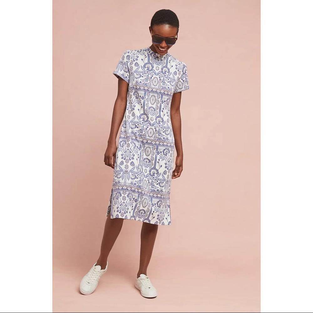 Anthropologie Moulinette Soeurs Lea Embroidered Dress White Blue Women’s Medium